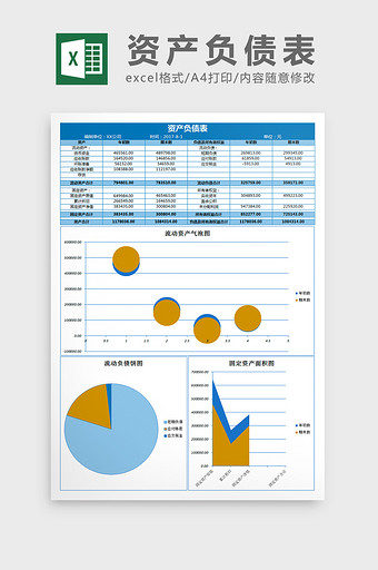 清新企业资产负债表excel表格模板图片