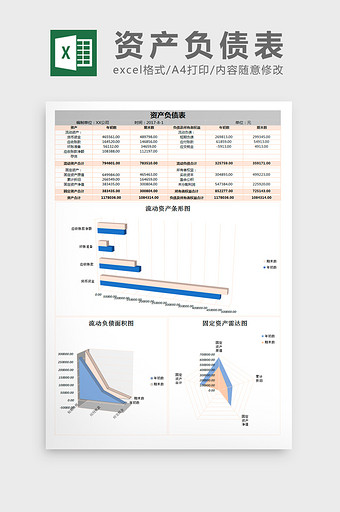 公司企业资产负债表excel表格模板图片