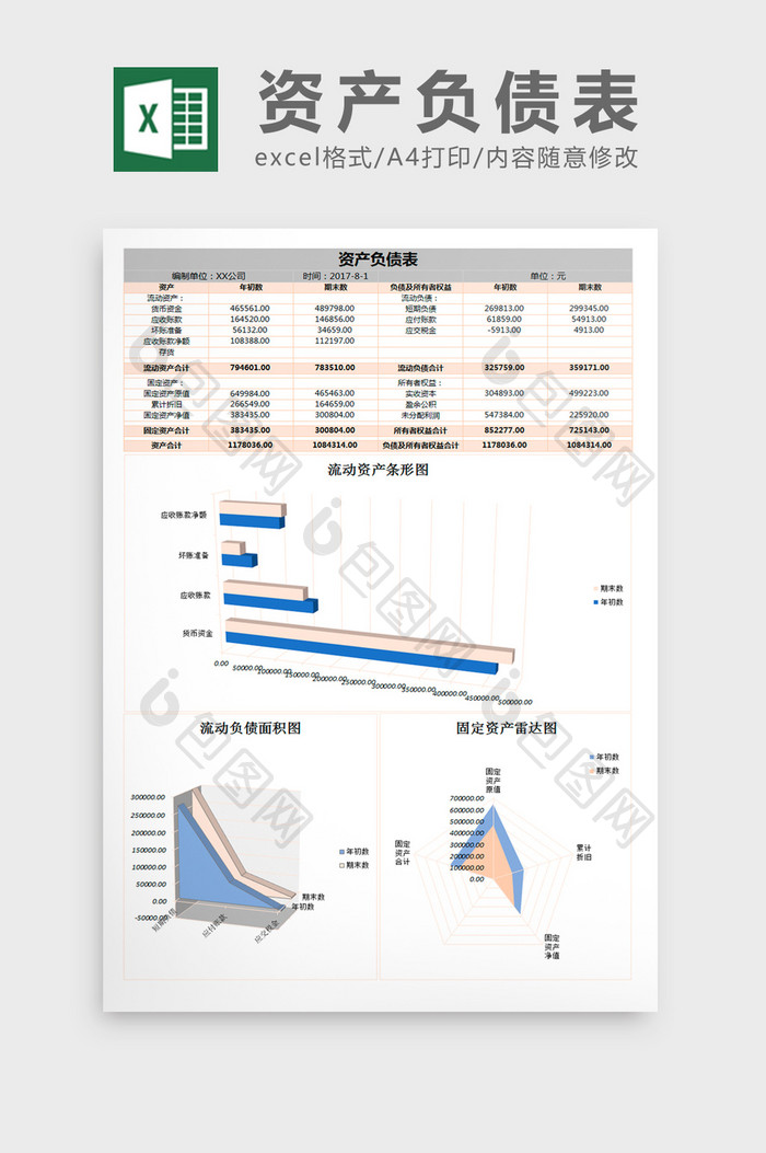 公司企业资产负债表excel表格模板