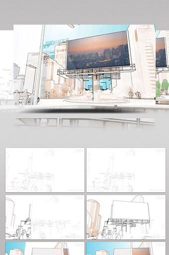 三维线素描轮廓建筑动画图片