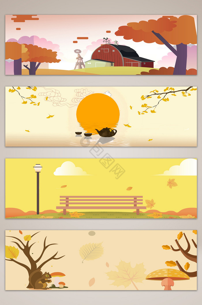 秋季漂浮叶子banner海报图片