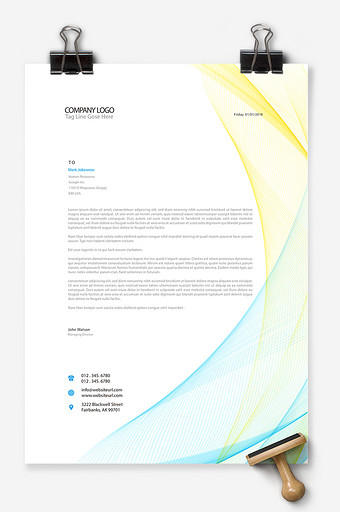 蓝黄线条ai+word信纸文档背景模板图片