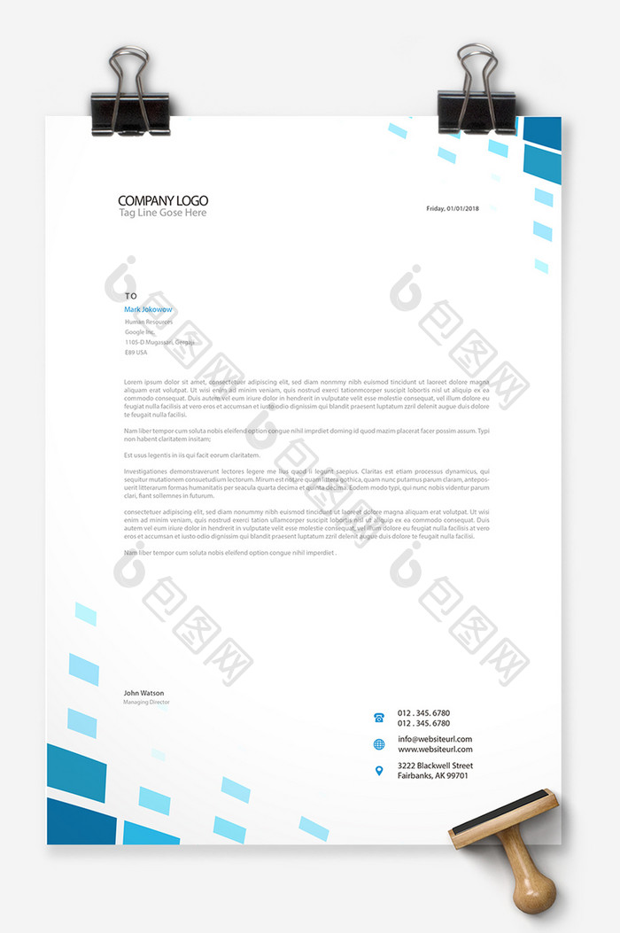 蓝色几何风ai+信纸【word文档下载】-包图网