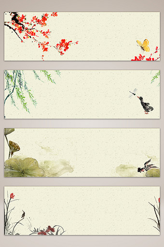 水墨中国风花卉动物背景图片