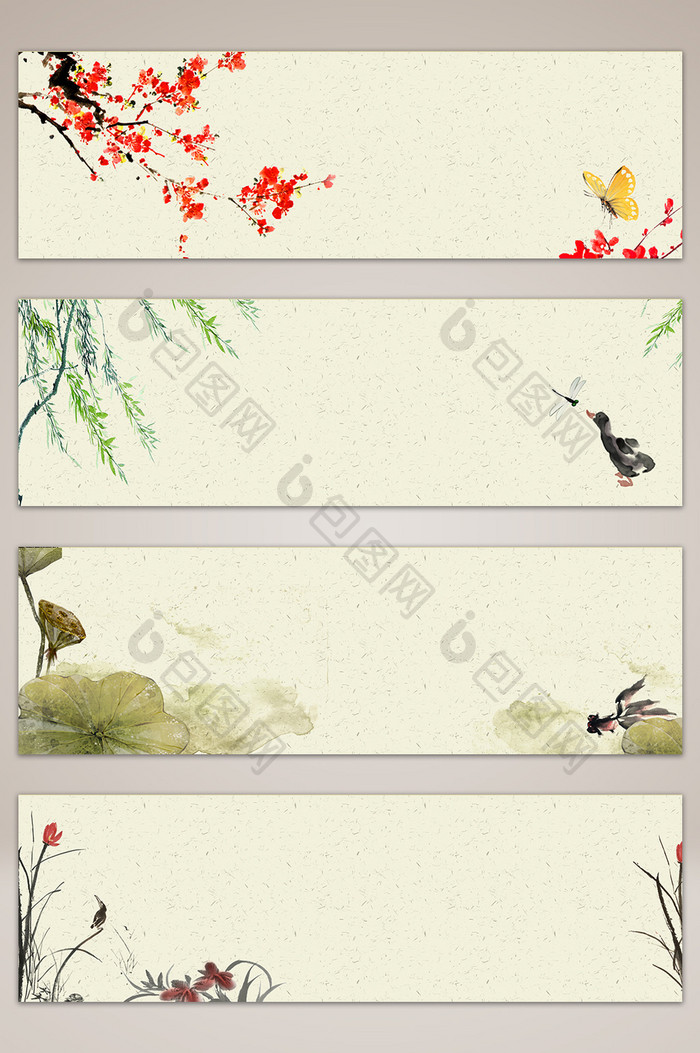 水墨中国风花卉动物背景