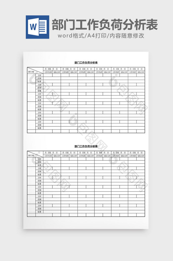 部门工作负荷分析表word文档