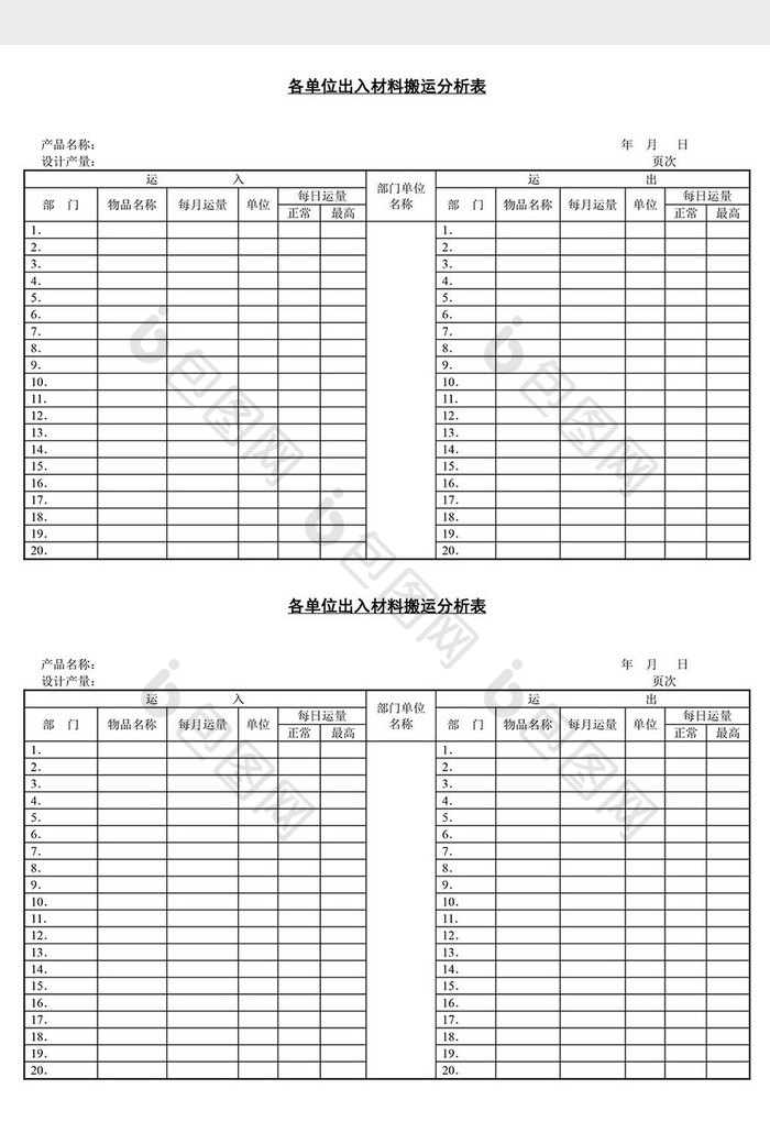 各单位出入材料搬运分析表word文档