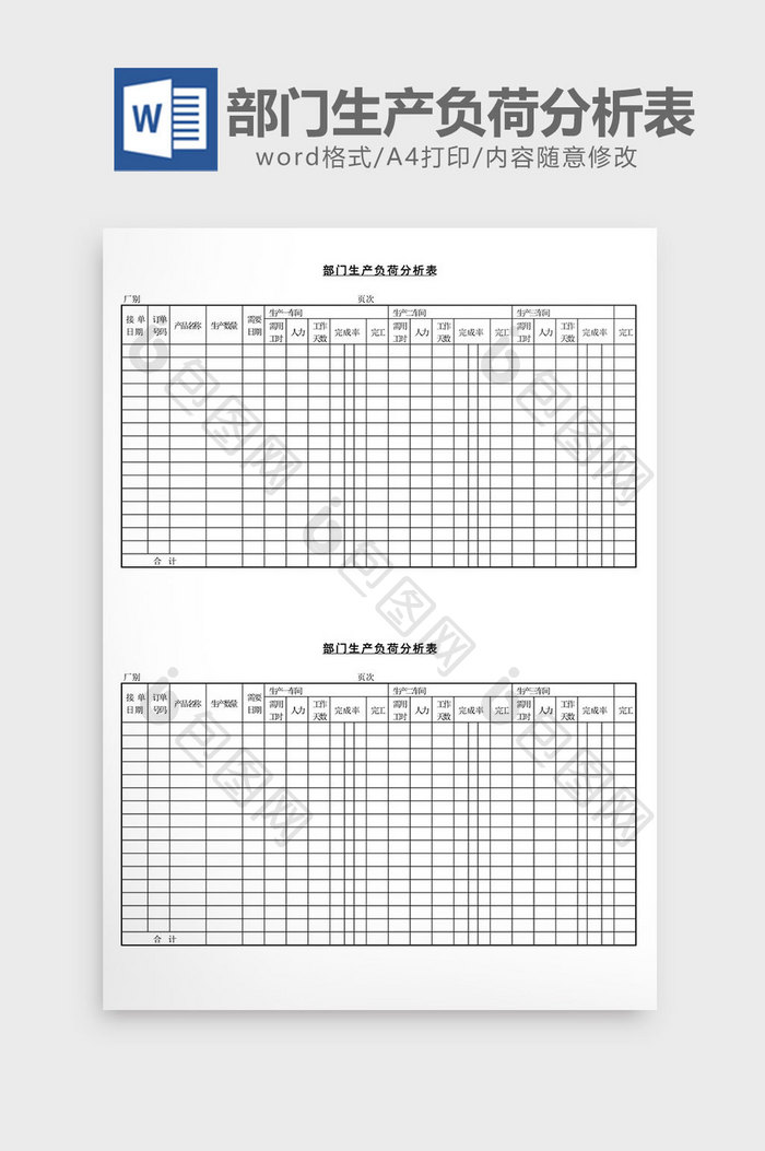 部门生产负荷分析表word文档