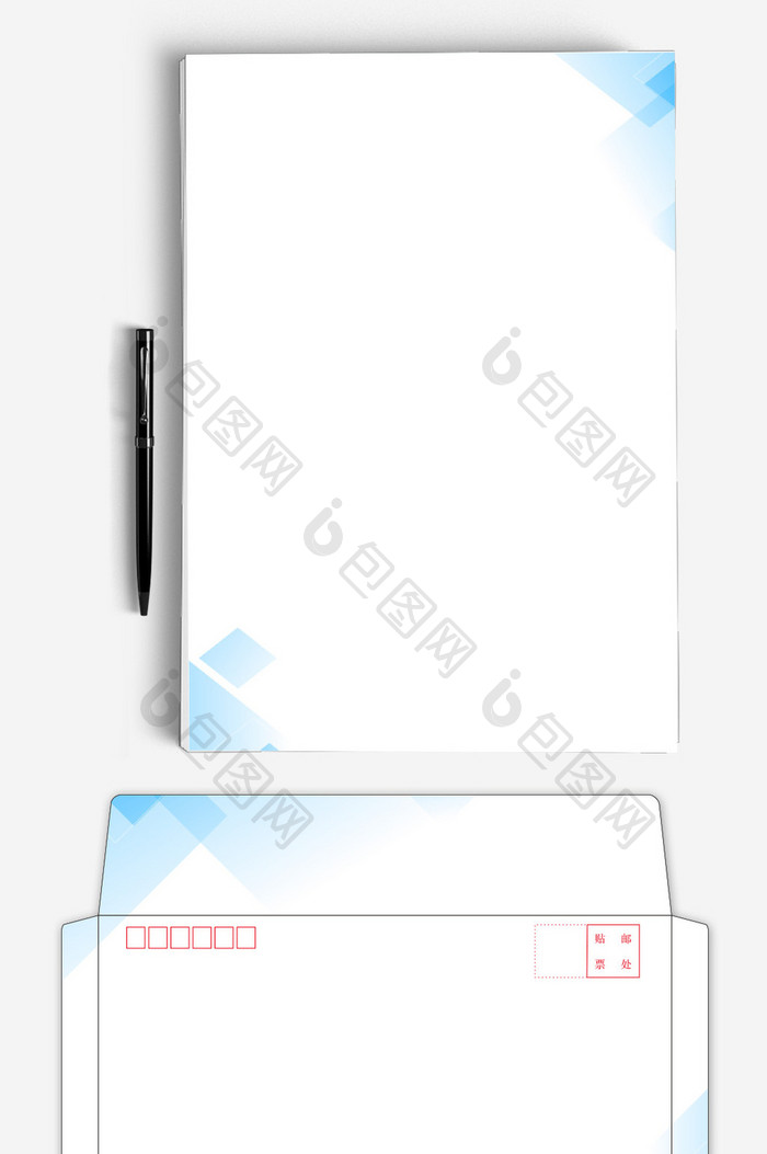 渐变蓝色AI企业信封信纸背景模板
