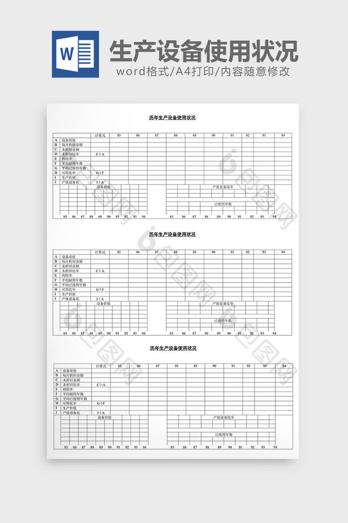 历年生产设备使用状况word文档