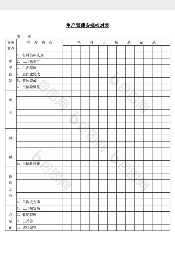 生产管理安排核对表word文档