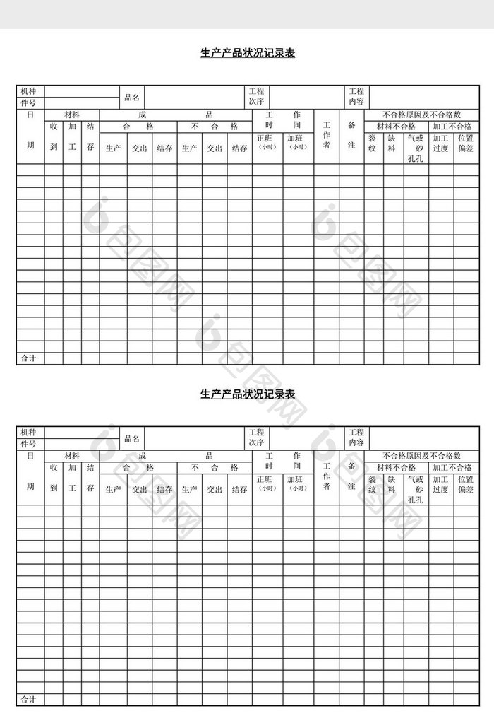 生产产品状况记录表word文档