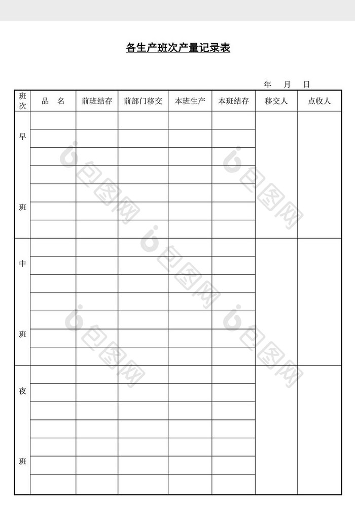 各生产班次产量记录表word文档