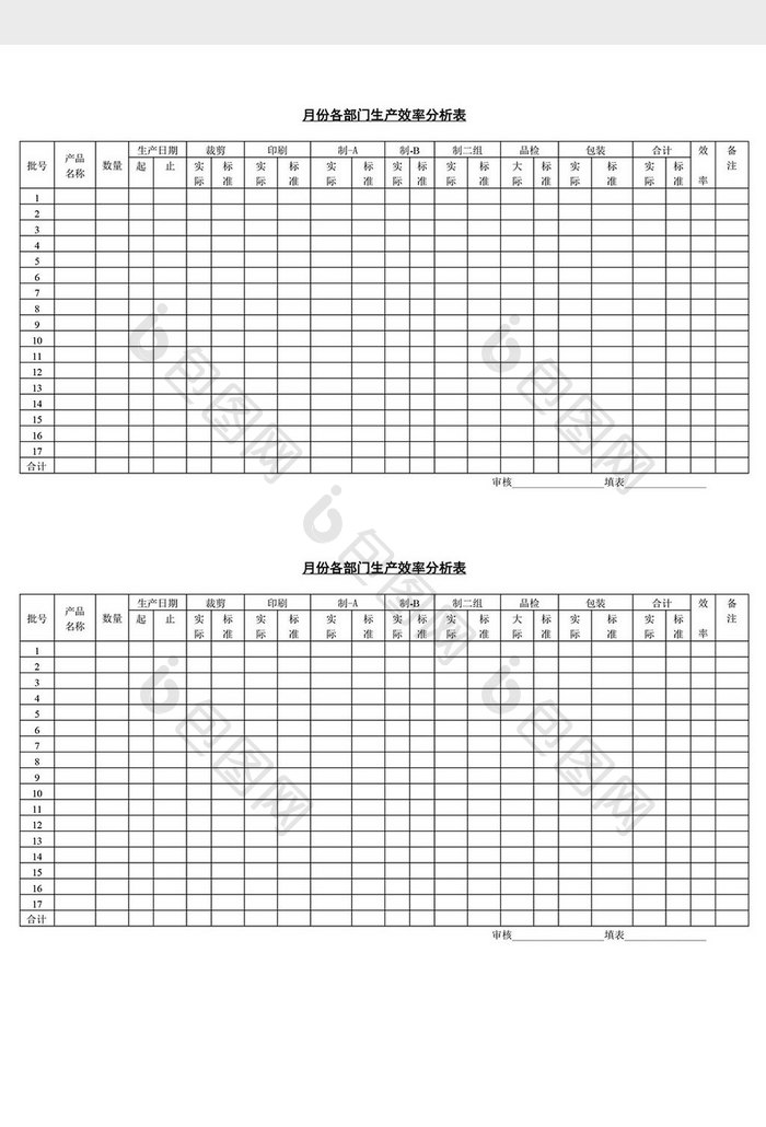 月份各部门生产效率分析表word文档