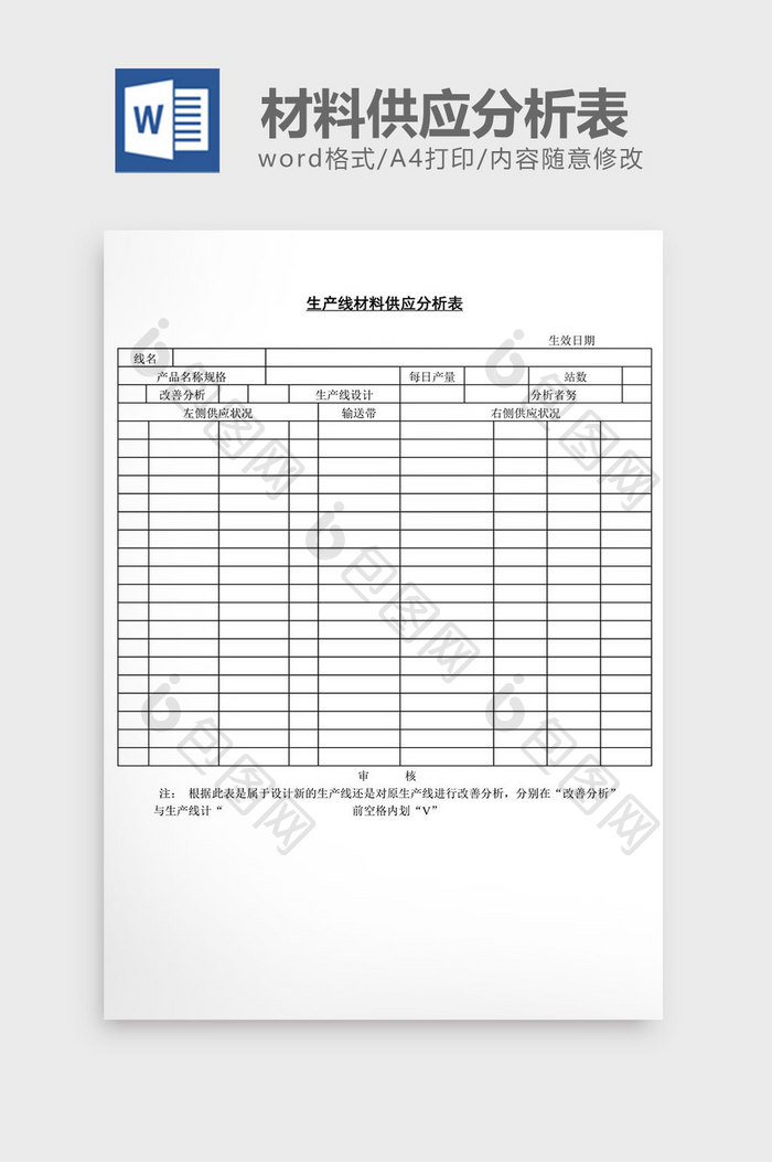 生产线材料供应分析表word文档