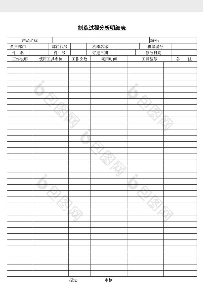 制造过程分析明细表word文档