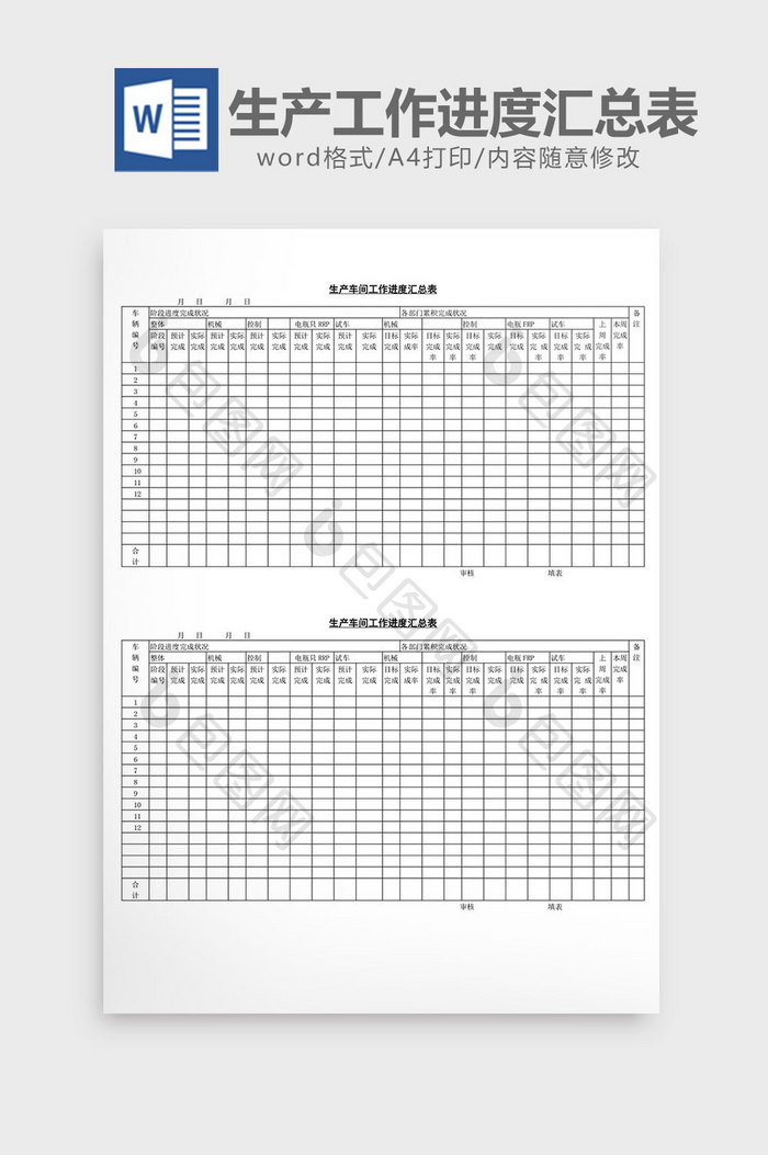 生产车间工作进度汇总表word文档