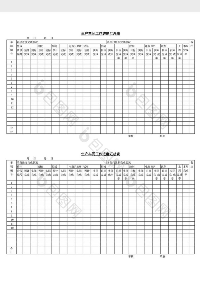 生产车间工作进度汇总表word文档