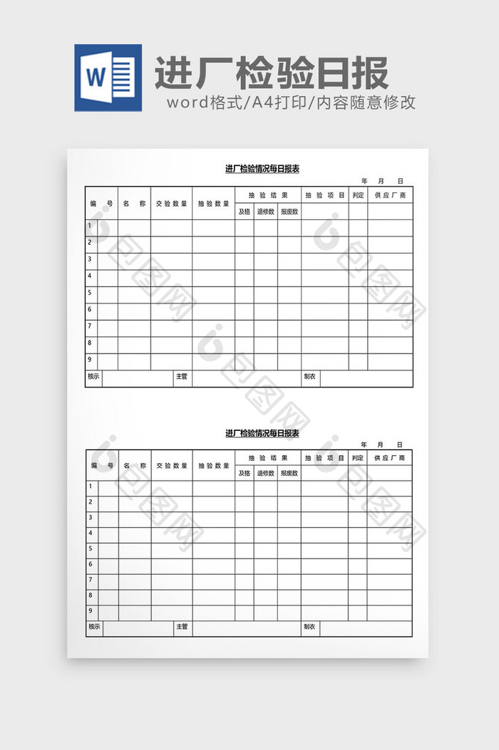 营销管理进厂检验日报Word文档