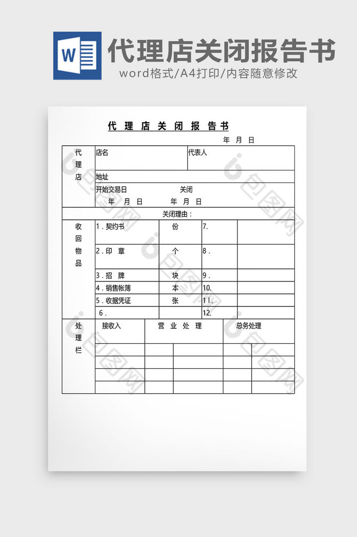 营销管理代理店关闭报告书Word文档图片图片