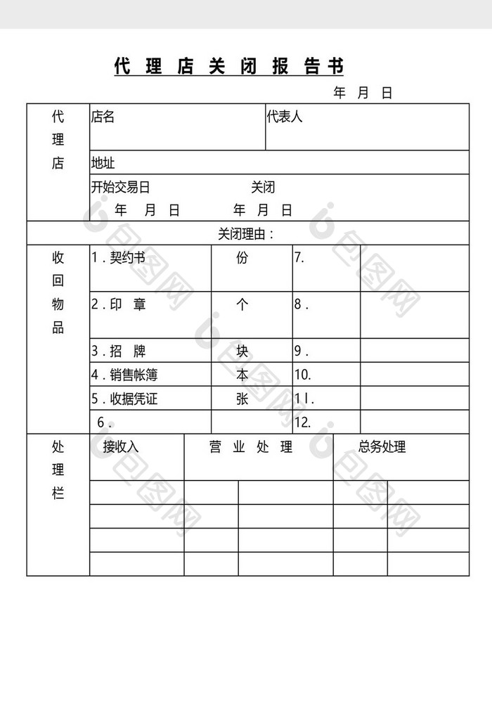 营销管理代理店关闭报告书Word文档