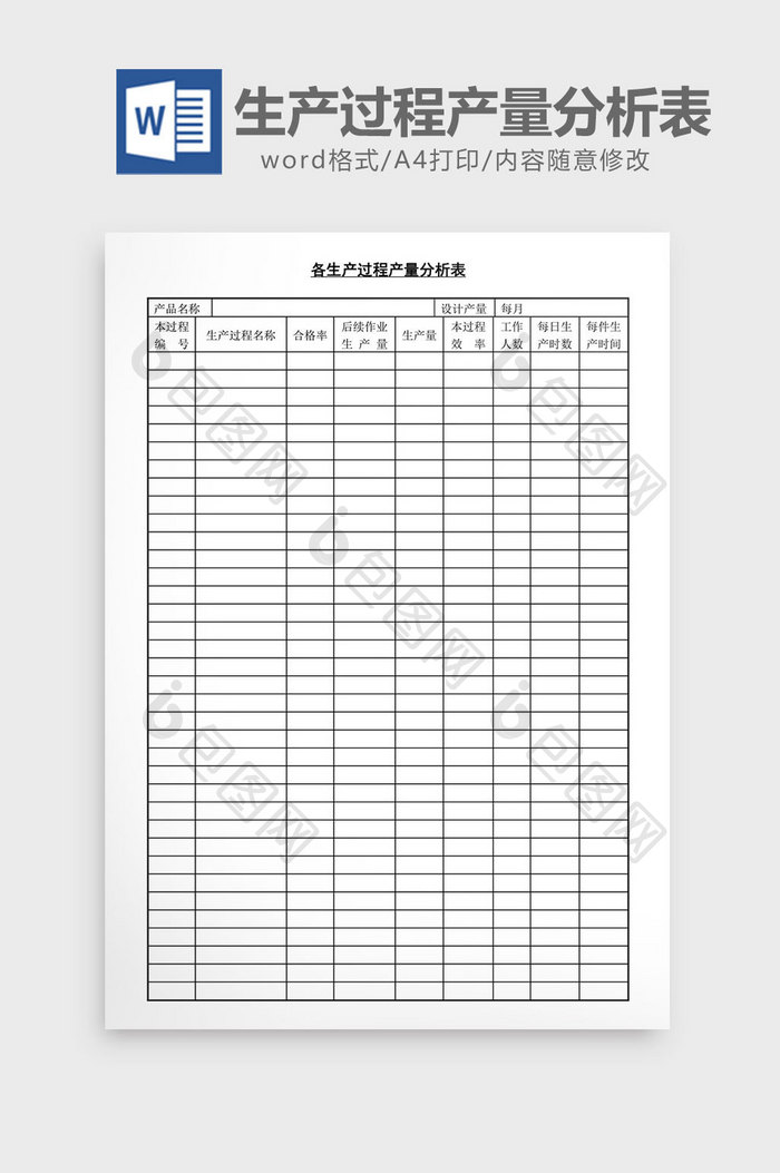 各生产过程产量分析表word文档