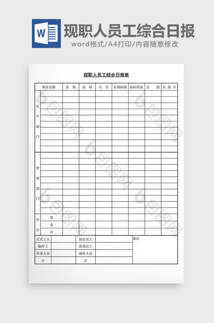 现职人员工综合日报word文档