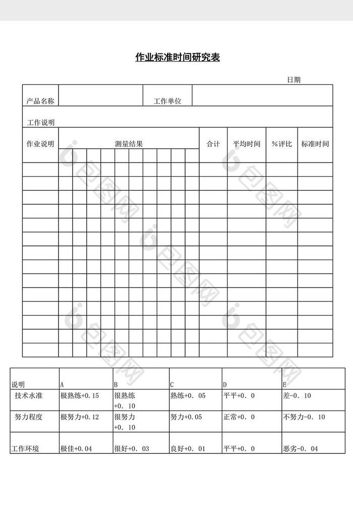 作业标准时间研究表word文档