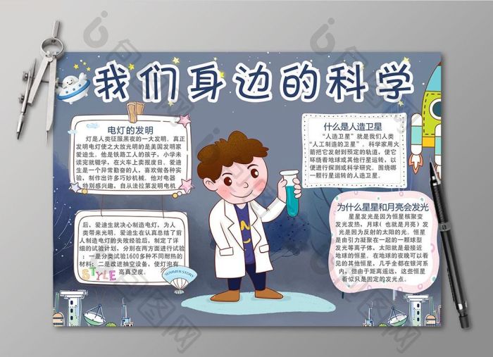 卡通我们身边的科学电子小报模板免费下载_2480像素psd图片设计素材