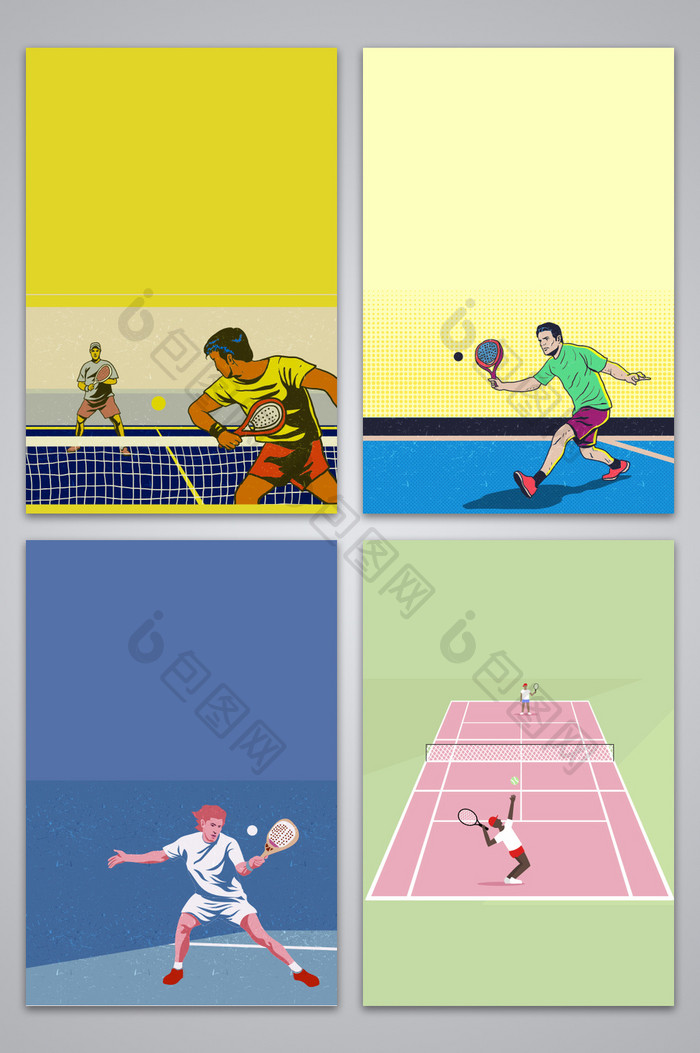 手绘风格复古网球运动设计背景图