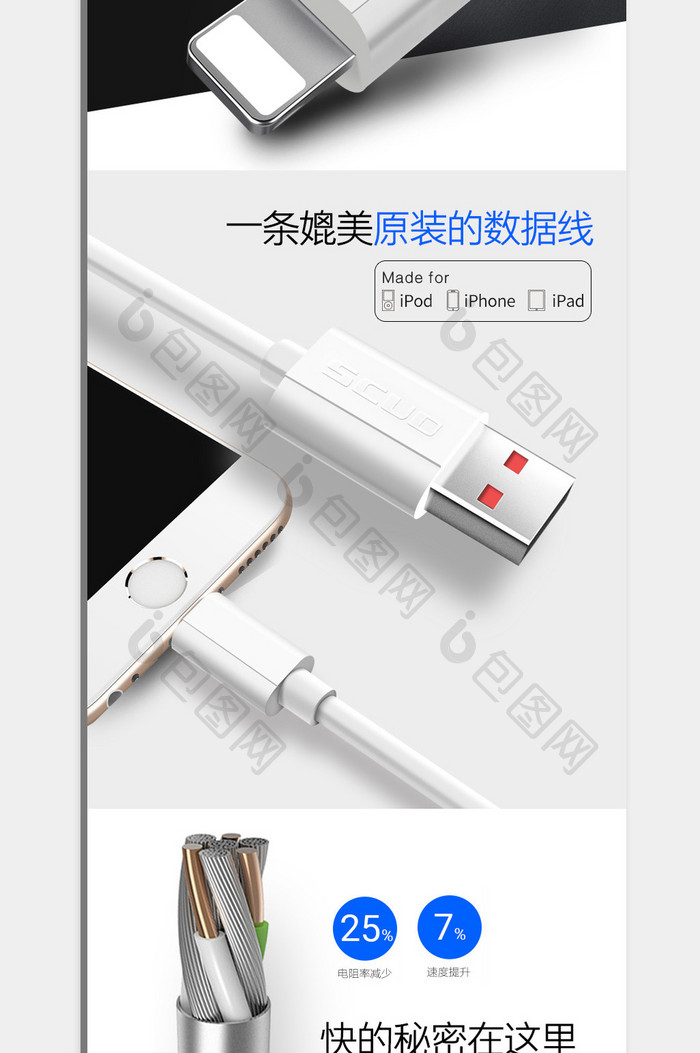 淘宝苹果安卓数据线描述海报主图背景素材
