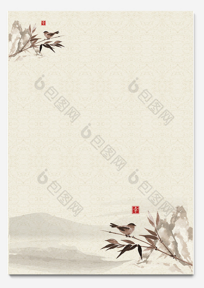 中国风国画小鸟ai信纸背景模板