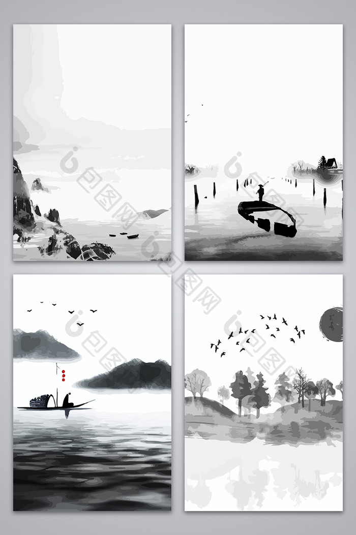中国风手绘山水风景海报背景图