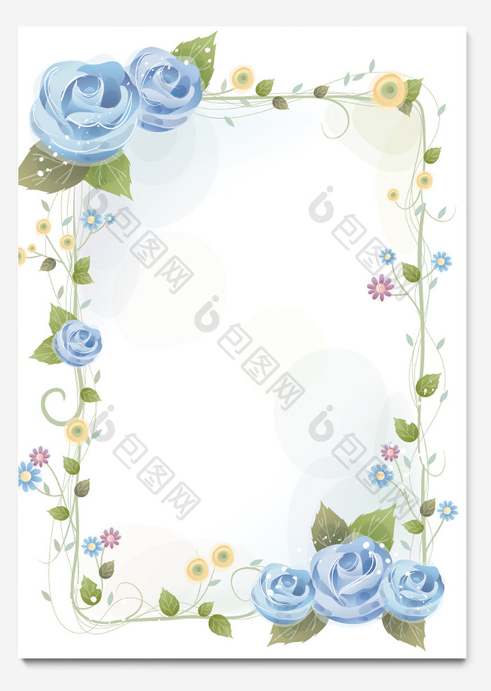 小清新蓝色花朵ai信纸背景模板