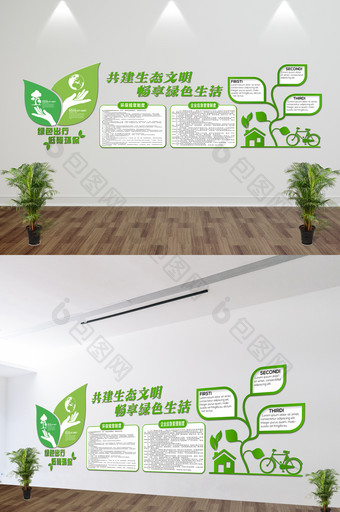 企业环保文化墙绿色生态文明环保立体墙展板图片