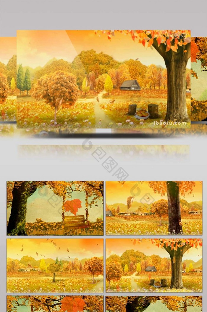 浪漫秋天氛围树叶飘散坠落意境背景视频素材