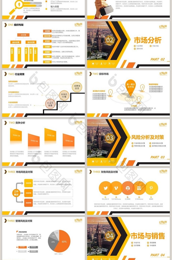 橙黑大气商务地产项目计划策划PPT模板