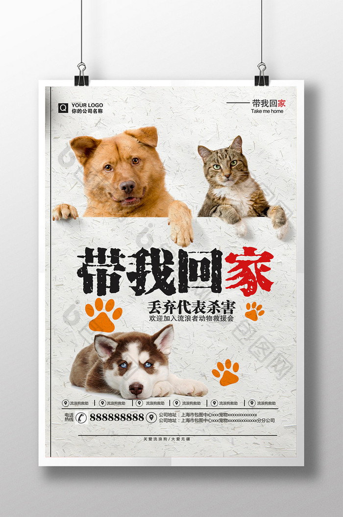 流浪猫狗关爱动物带我回家公益海报
