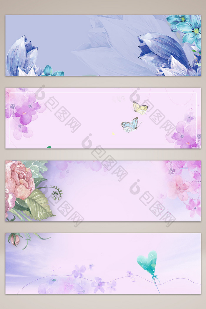 紫色花卉浪漫banner海报背景