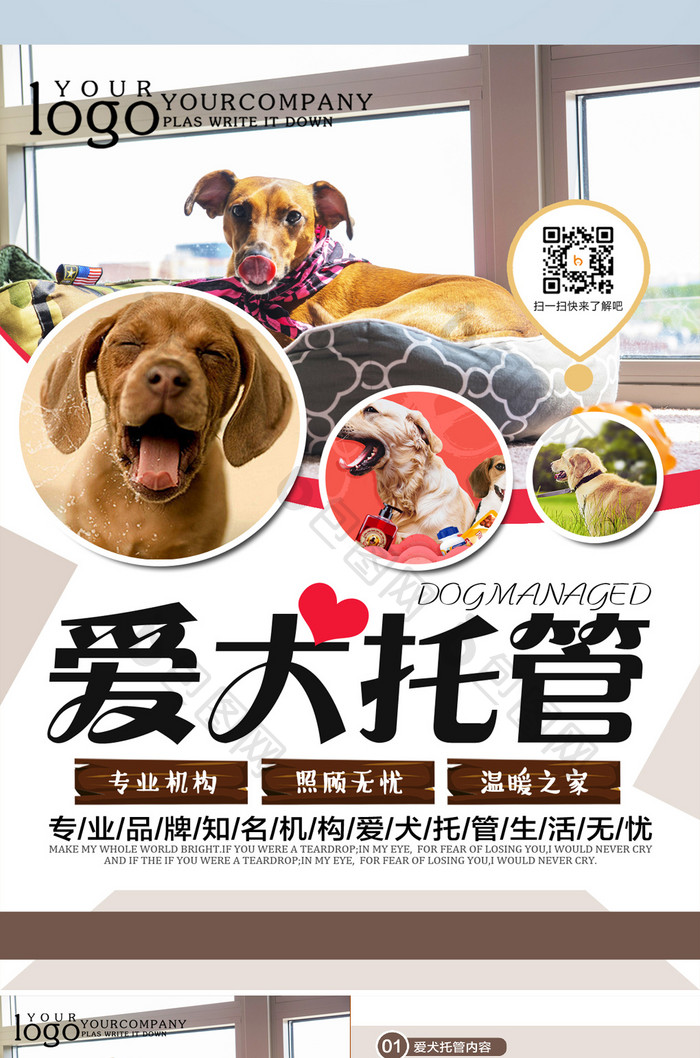 简洁爱犬托管宣传单设计