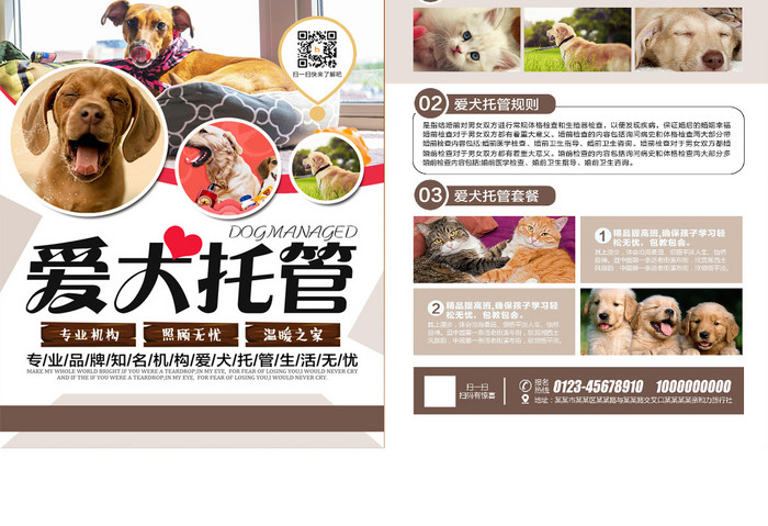 简洁爱犬托管宣传单设计