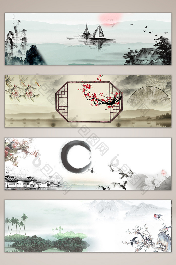 中国风水墨画banner海报-PSD格式-包图网
