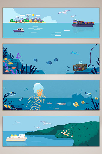 清新卡通海洋banner背景图图片