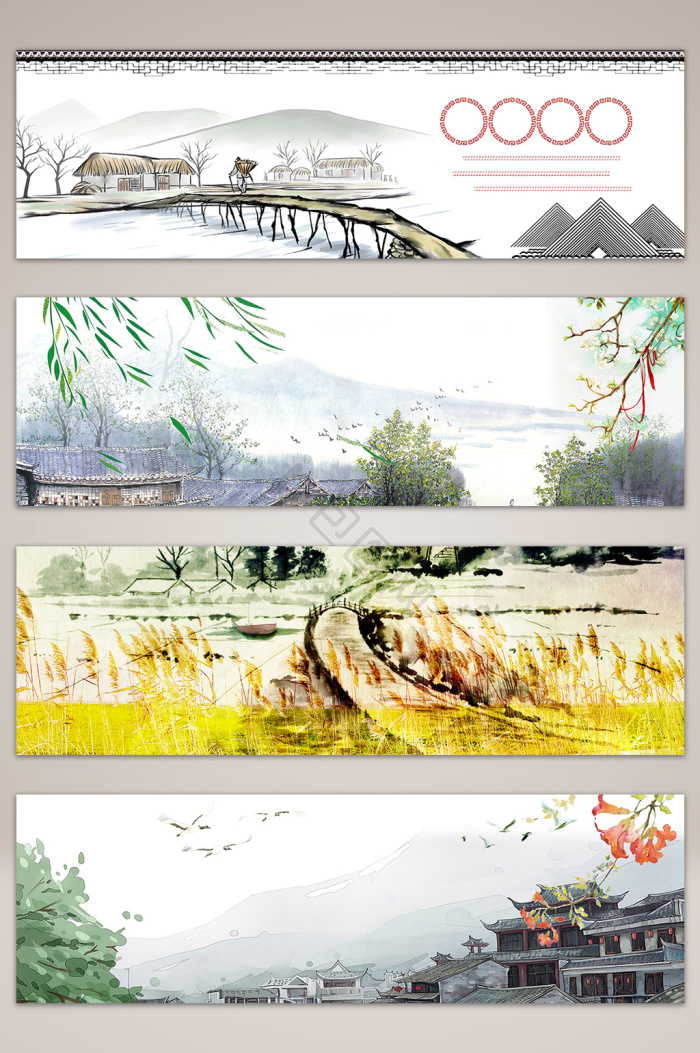 乡村山水画图片-乡村山水画素材免费下载-包图网