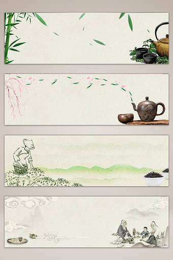 茶文化中式海报banner背景图图片