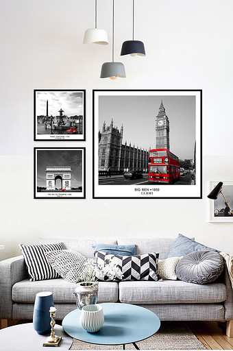 摩登城市系列黑白艺术标志建筑装饰画图片