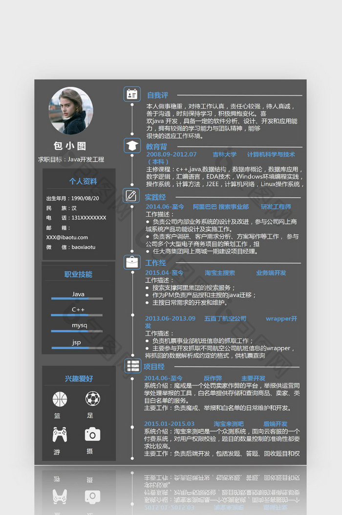 实用java开发工程师excel简历模板