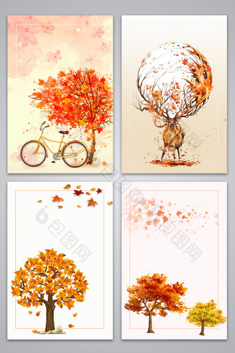秋季落叶枫叶手绘广告设计背景图图片