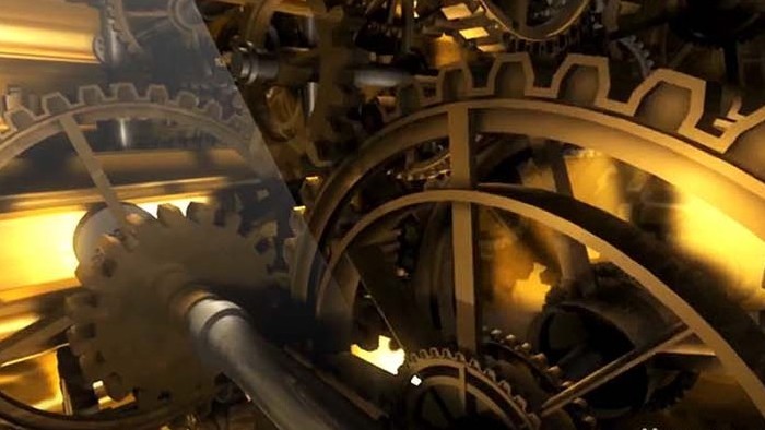 金黄齿轮运作机械化内部结构视频素材
