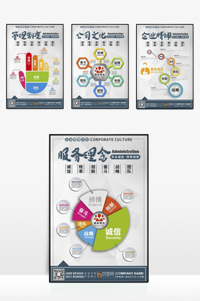 简约扁平化公司管理制度企业文化成套展板